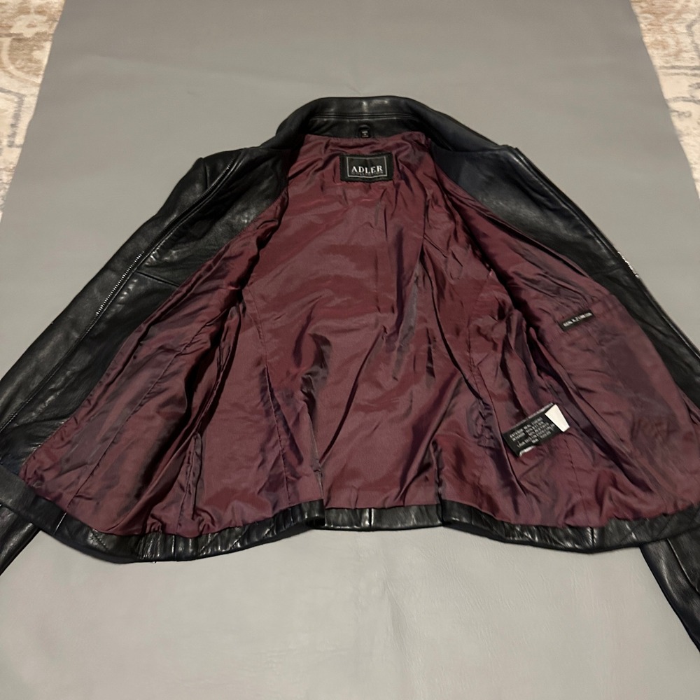 Adler Collection Real NZ Lamb Skin Leather Jacket Black Zipper Front Large - Picture 9 of 11